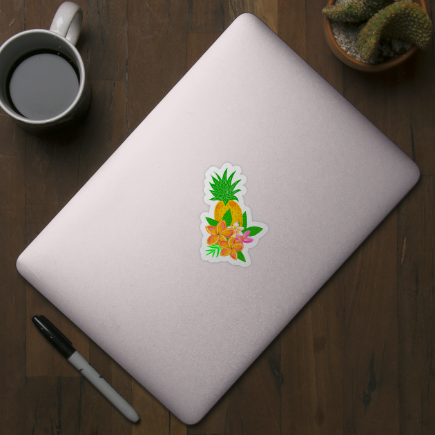 Tropical pineapple and plumeria print by Papergrape